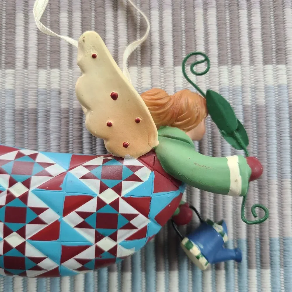 Vintage 2004 Ranger Int'l Gardening Folk Art Angel Ornament Watering Can & Vine